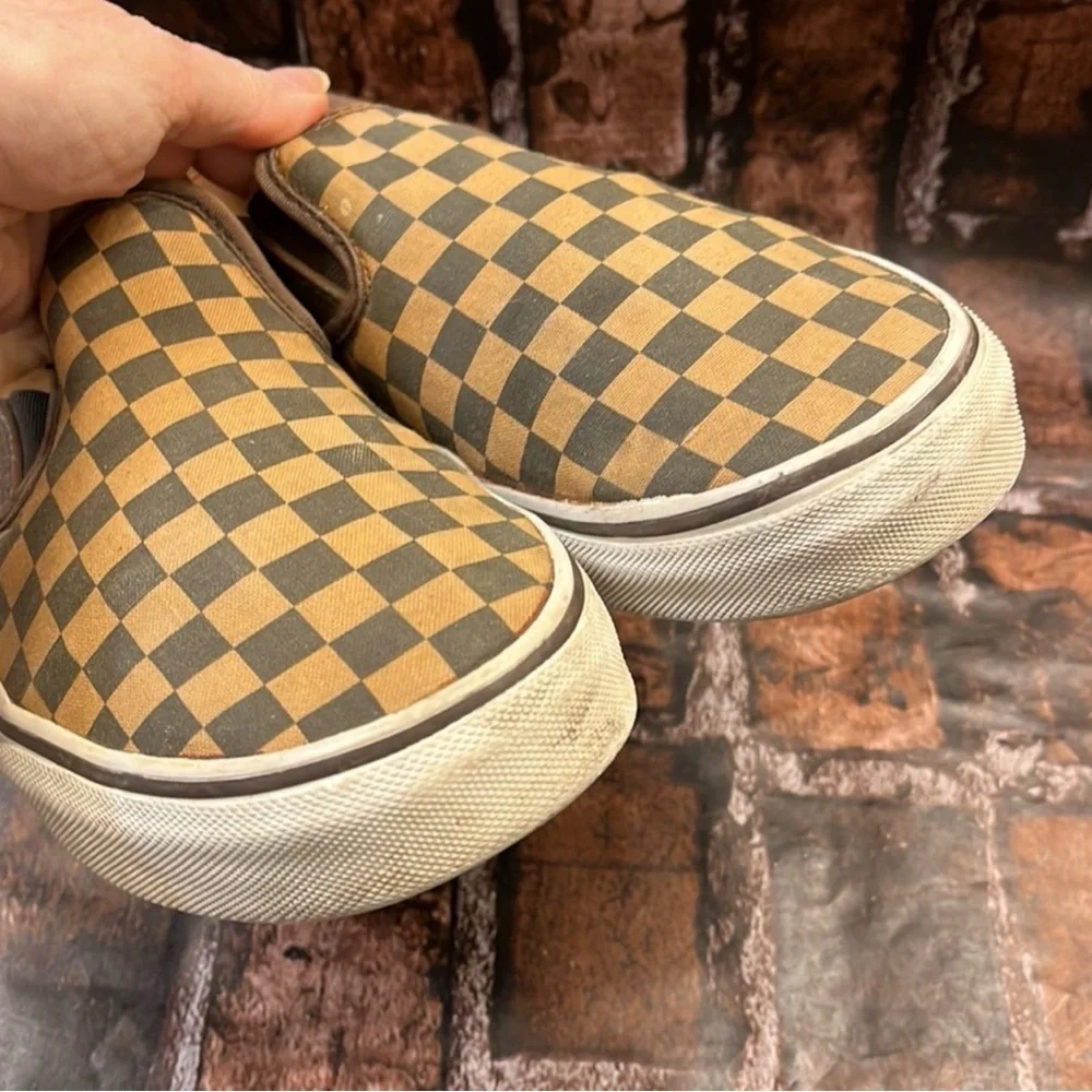 Vans Brown and Tan Checkered Slip-On Sneakers - Picture 3 of 7